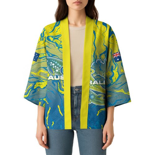 Australia National Swimming Team Kimono Aboriginal Shark Dot Pattern Ocean Art