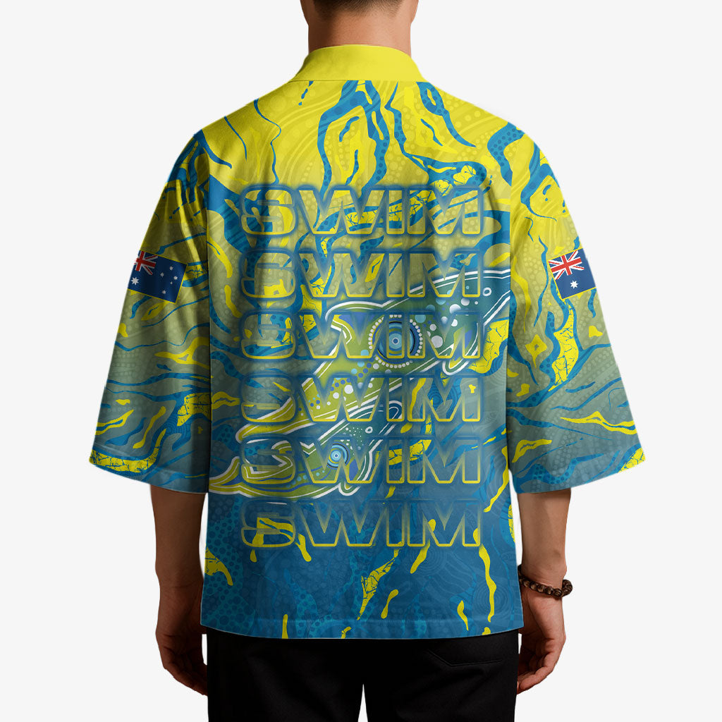 Australia National Swimming Team Kimono Aboriginal Shark Dot Pattern Ocean Art