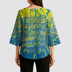 Australia National Swimming Team Kimono Sleeve Blouse Aboriginal Shark Dot Pattern Ocean Art