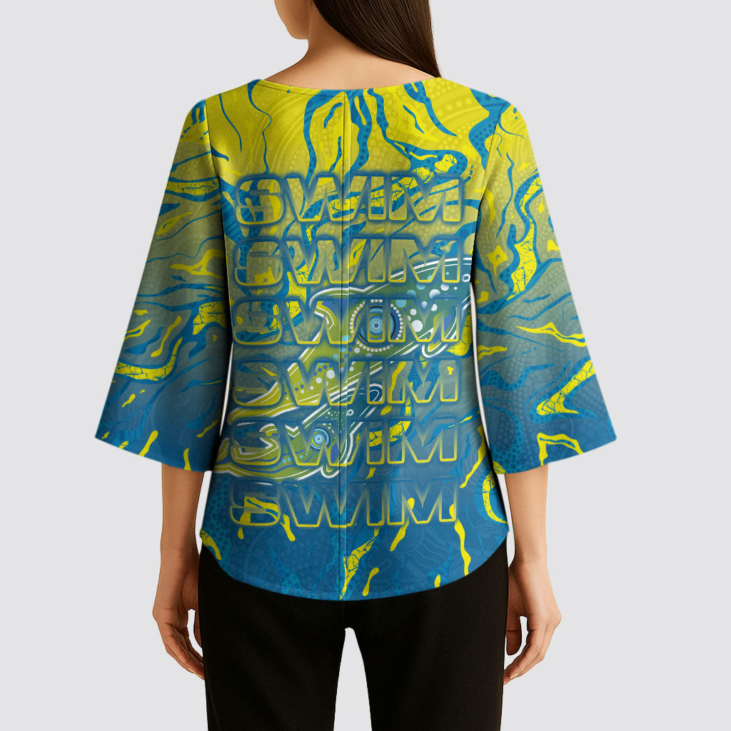 Australia National Swimming Team Kimono Sleeve Blouse Aboriginal Shark Dot Pattern Ocean Art
