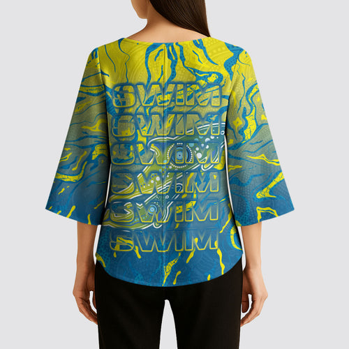 Australia National Swimming Team Kimono Sleeve Blouse Aboriginal Shark Dot Pattern Ocean Art