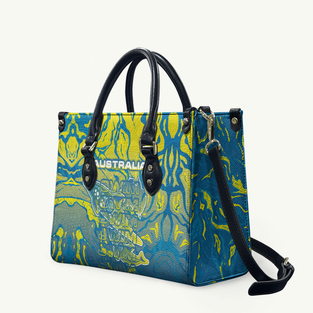 Australia National Swimming Team Leather Bag Aboriginal Shark Dot Pattern Ocean Art