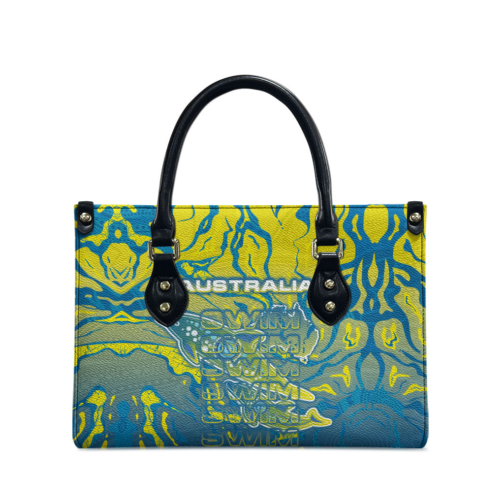 Australia National Swimming Team Leather Bag Aboriginal Shark Dot Pattern Ocean Art