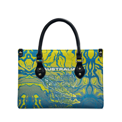 Australia National Swimming Team Leather Bag Aboriginal Shark Dot Pattern Ocean Art