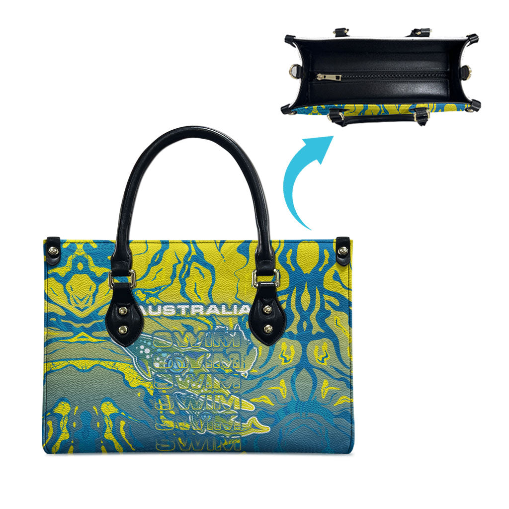 Australia National Swimming Team Leather Bag Aboriginal Shark Dot Pattern Ocean Art