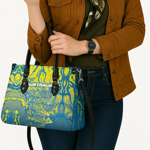 Australia National Swimming Team Leather Bag Aboriginal Shark Dot Pattern Ocean Art