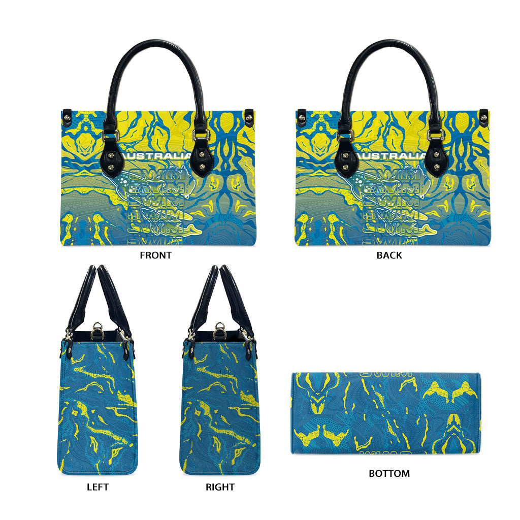 Australia National Swimming Team Leather Bag Aboriginal Shark Dot Pattern Ocean Art