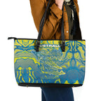 Australia National Swimming Team Leather Tote Bag Aboriginal Shark Dot Pattern Ocean Art