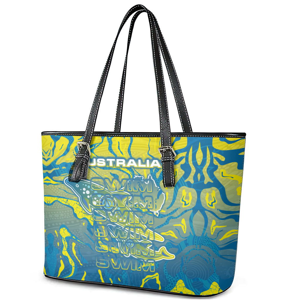 Australia National Swimming Team Leather Tote Bag Aboriginal Shark Dot Pattern Ocean Art
