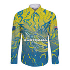 Australia National Swimming Team Long Sleeve Button Shirt Aboriginal Shark Dot Pattern Ocean Art