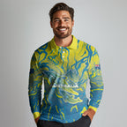 Australia National Swimming Team Long Sleeve Polo Shirt Aboriginal Shark Dot Pattern Ocean Art