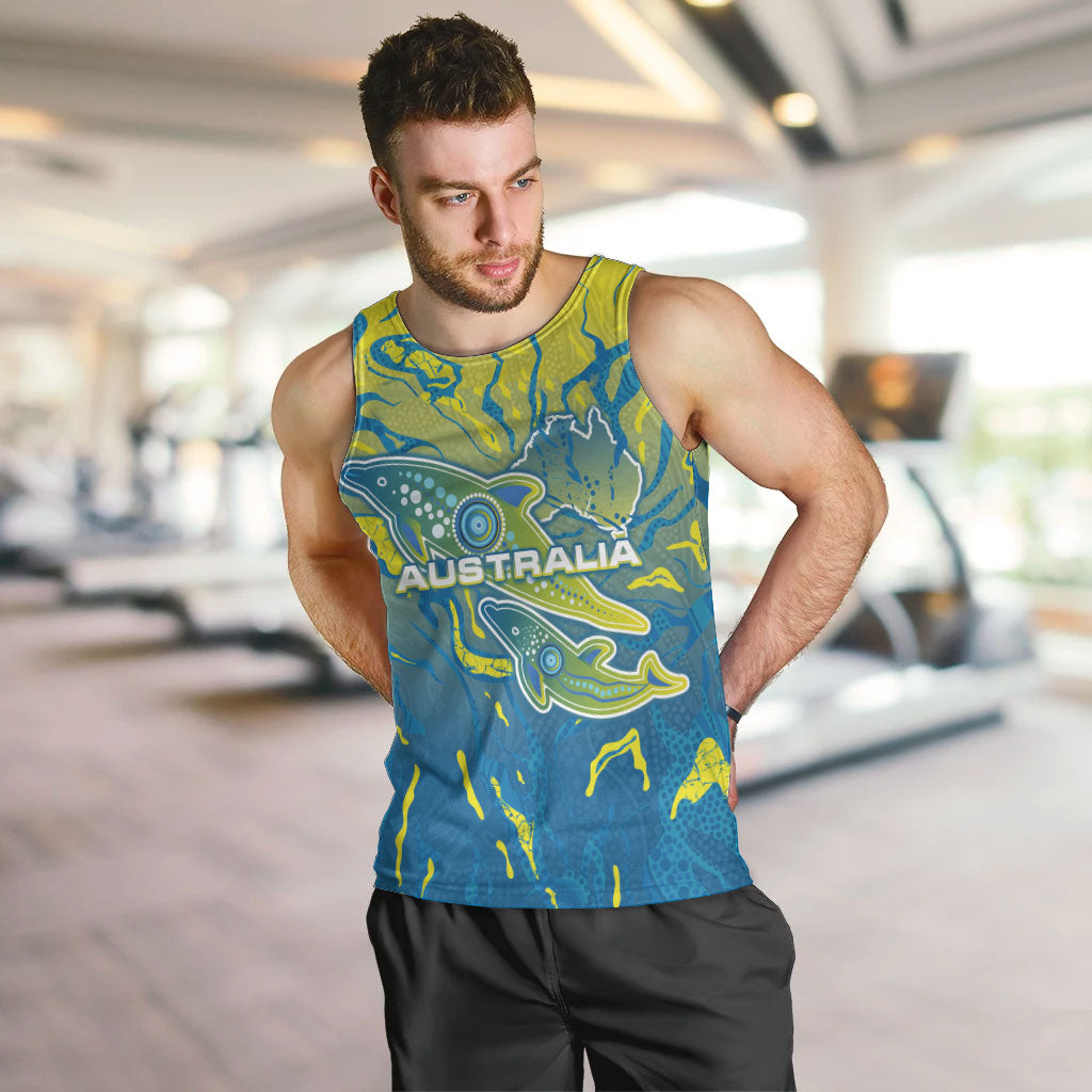 Australia National Swimming Team Men Tank Top Aboriginal Shark Dot Pattern Ocean Art