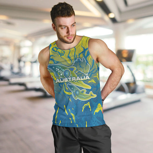 Australia National Swimming Team Men Tank Top Aboriginal Shark Dot Pattern Ocean Art