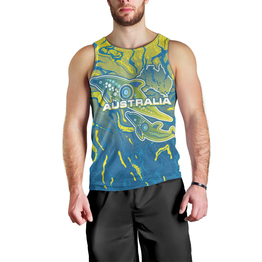 Australia National Swimming Team Men Tank Top Aboriginal Shark Dot Pattern Ocean Art