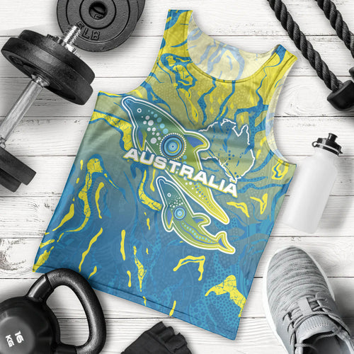Australia National Swimming Team Men Tank Top Aboriginal Shark Dot Pattern Ocean Art