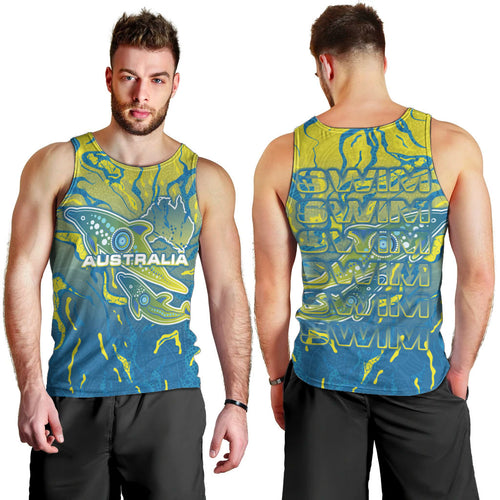 Australia National Swimming Team Men Tank Top Aboriginal Shark Dot Pattern Ocean Art