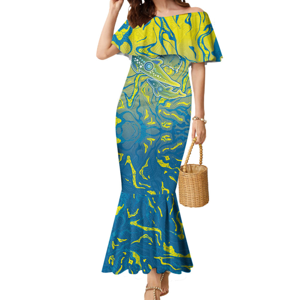 Australia National Swimming Team Mermaid Dress Aboriginal Shark Dot Pattern Ocean Art