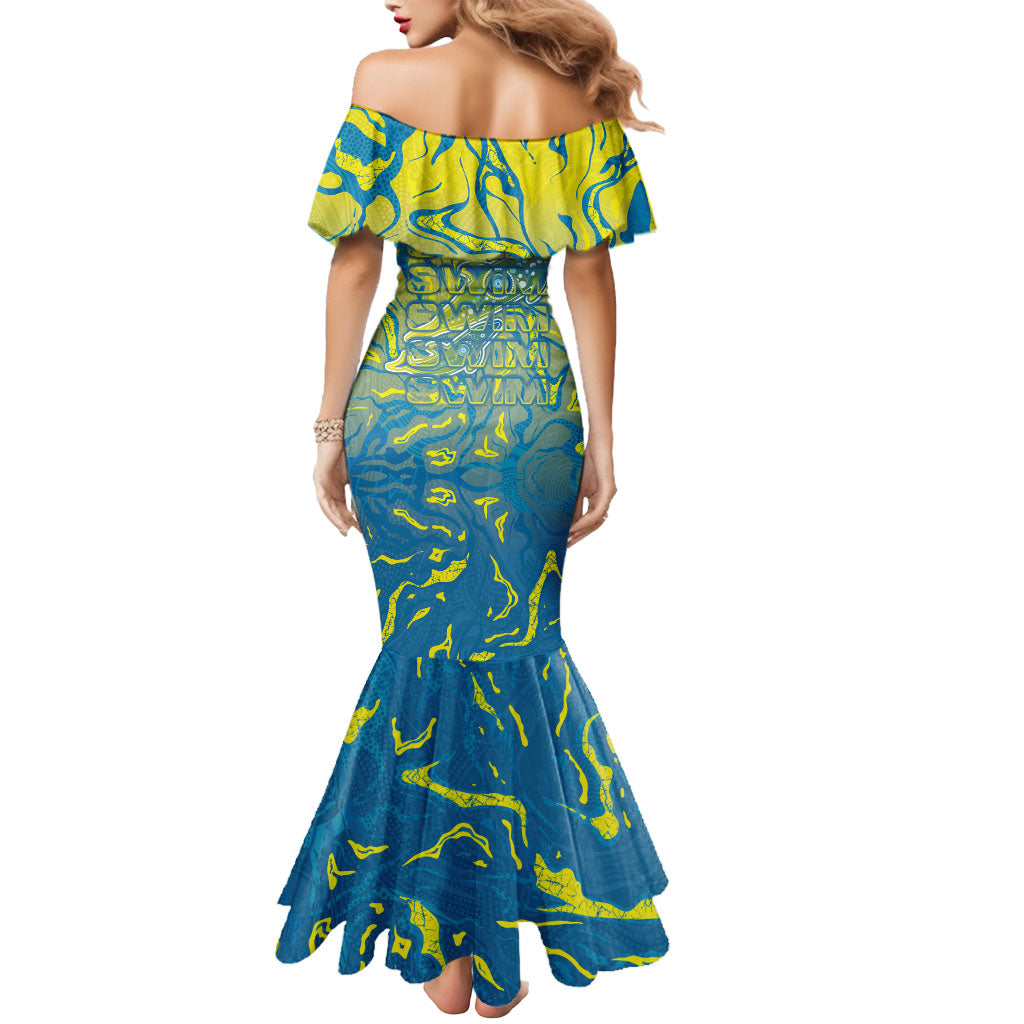 Australia National Swimming Team Mermaid Dress Aboriginal Shark Dot Pattern Ocean Art