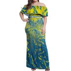 Australia National Swimming Team Off Shoulder Maxi Dress Aboriginal Shark Dot Pattern Ocean Art