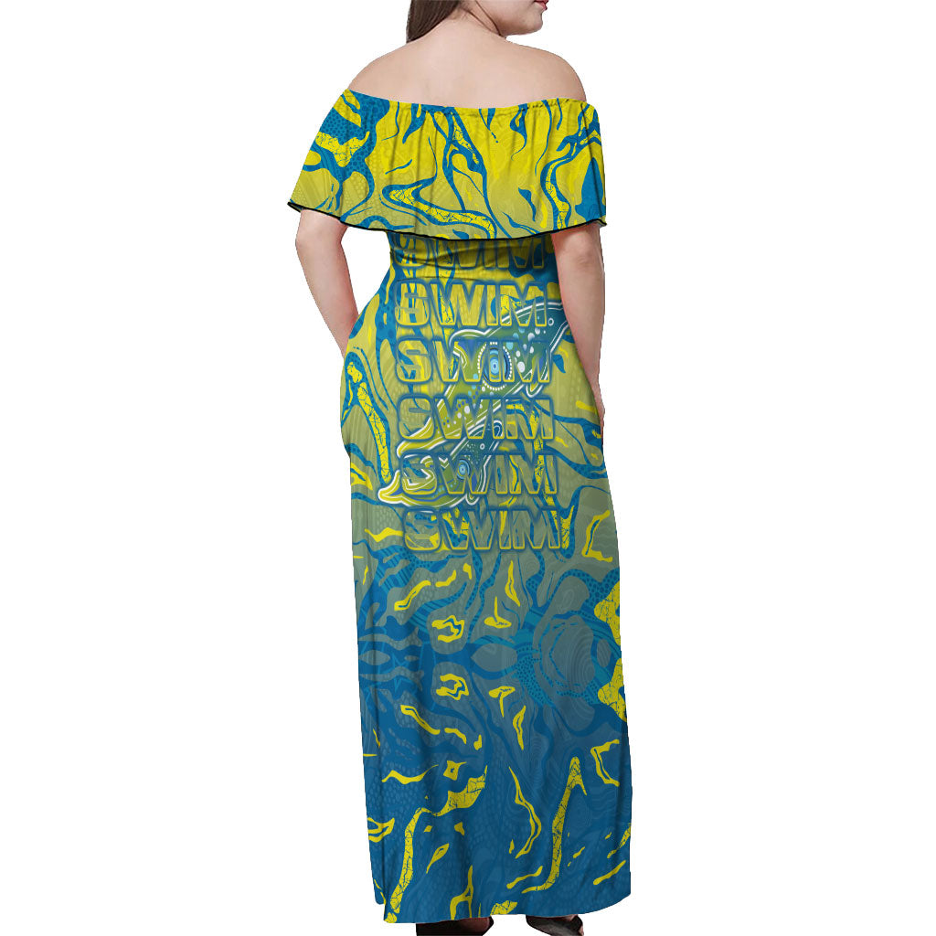 Australia National Swimming Team Off Shoulder Maxi Dress Aboriginal Shark Dot Pattern Ocean Art