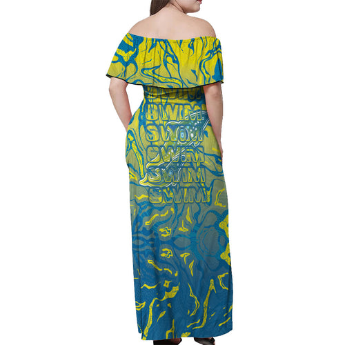 Australia National Swimming Team Off Shoulder Maxi Dress Aboriginal Shark Dot Pattern Ocean Art