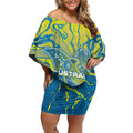 Australia National Swimming Team Off Shoulder Short Dress Aboriginal Shark Dot Pattern Ocean Art