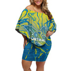 Australia National Swimming Team Off Shoulder Short Dress Aboriginal Shark Dot Pattern Ocean Art
