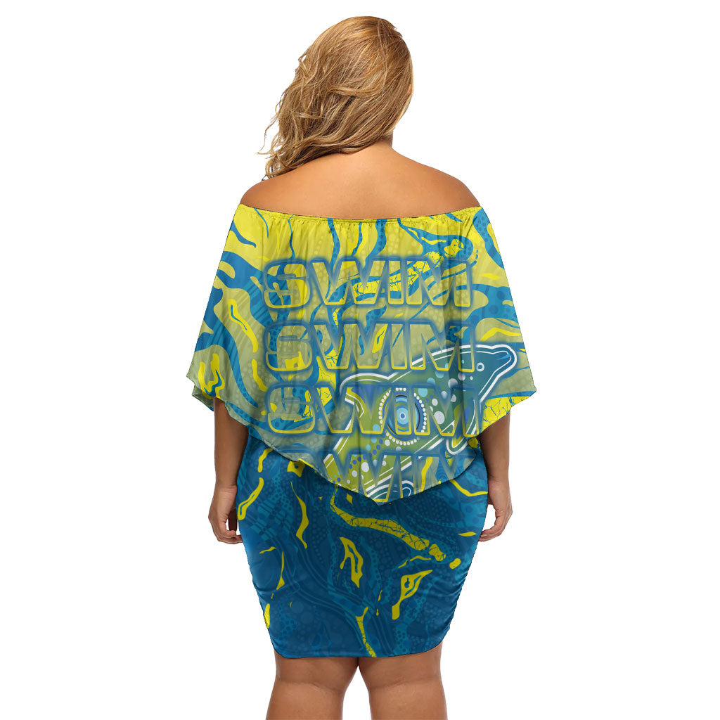 Australia National Swimming Team Off Shoulder Short Dress Aboriginal Shark Dot Pattern Ocean Art