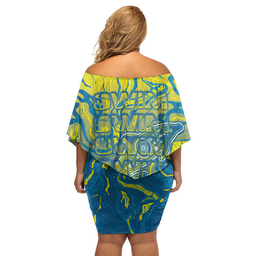 Australia National Swimming Team Off Shoulder Short Dress Aboriginal Shark Dot Pattern Ocean Art