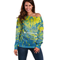 Australia National Swimming Team Off Shoulder Sweater Aboriginal Shark Dot Pattern Ocean Art