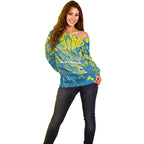 Australia National Swimming Team Off Shoulder Sweater Aboriginal Shark Dot Pattern Ocean Art