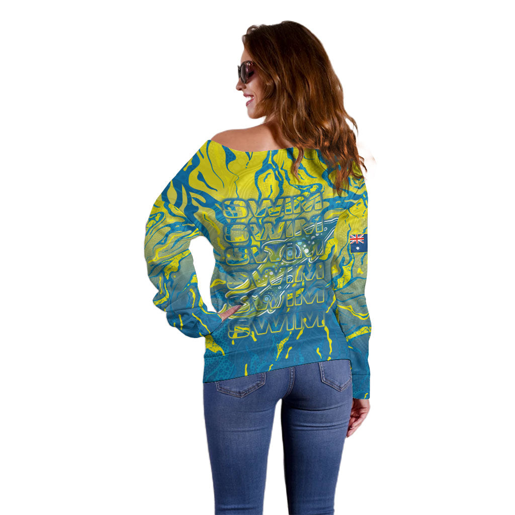 Australia National Swimming Team Off Shoulder Sweater Aboriginal Shark Dot Pattern Ocean Art