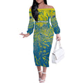 Australia National Swimming Team Off The Shoulder Long Sleeve Dress Aboriginal Shark Dot Pattern Ocean Art