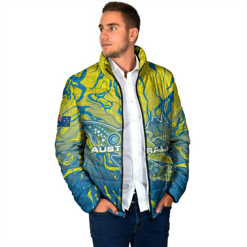 Australia National Swimming Team Padded Jacket Aboriginal Shark Dot Pattern Ocean Art