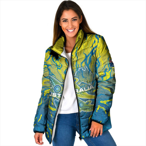 Australia National Swimming Team Padded Jacket Aboriginal Shark Dot Pattern Ocean Art