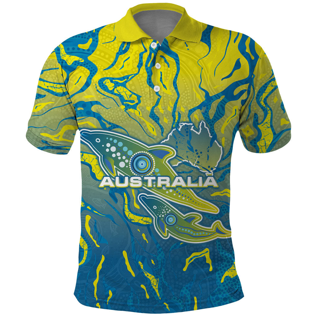 Australia National Swimming Team Polo Shirt Aboriginal Shark Dot Pattern Ocean Art