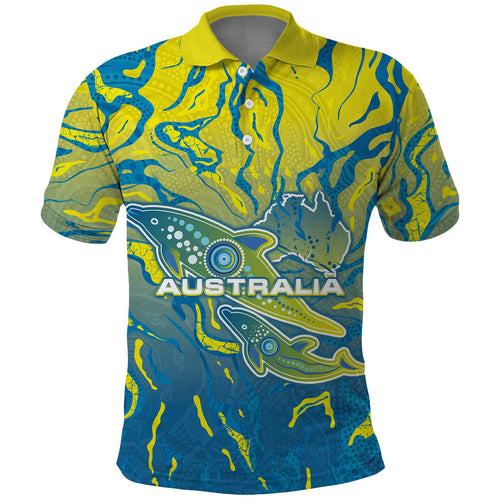 Australia National Swimming Team Polo Shirt Aboriginal Shark Dot Pattern Ocean Art