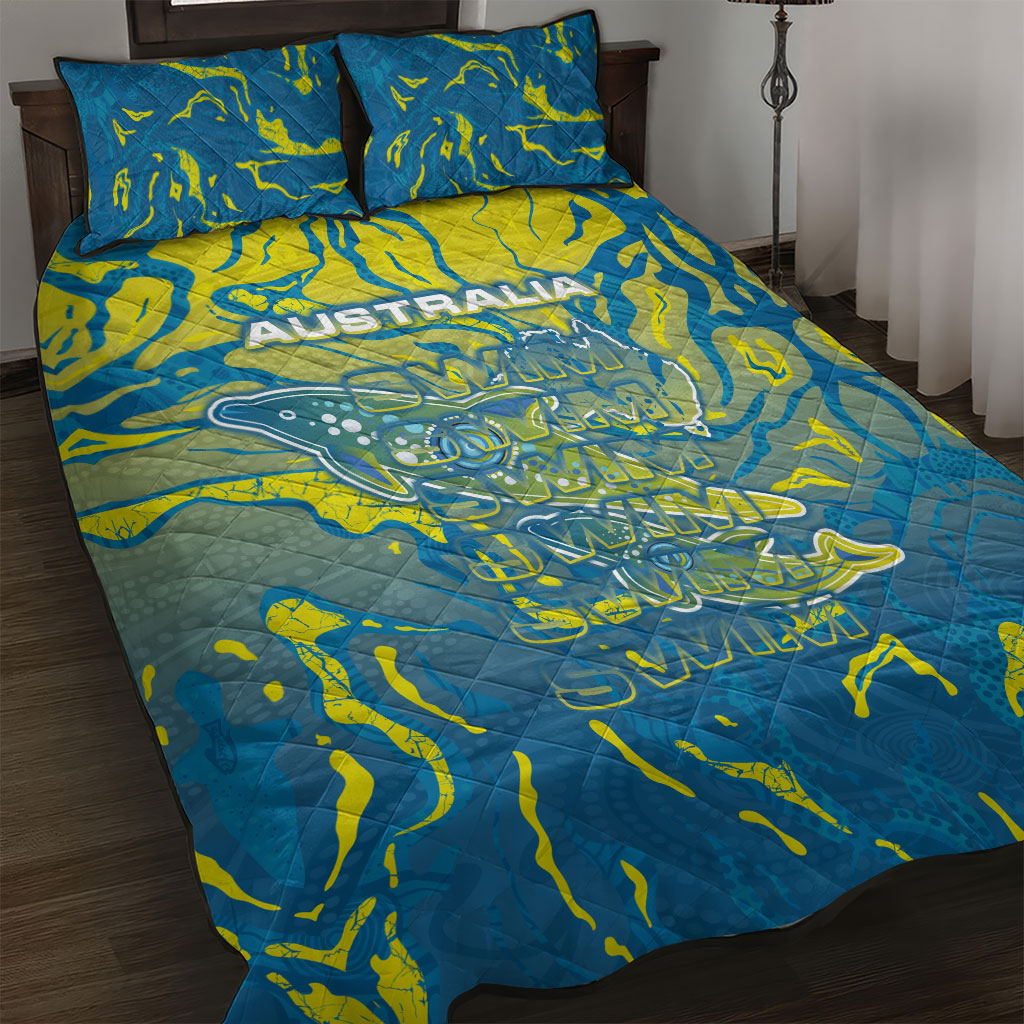 Australia National Swimming Team Quilt Bed Set Aboriginal Shark Dot Pattern Ocean Art