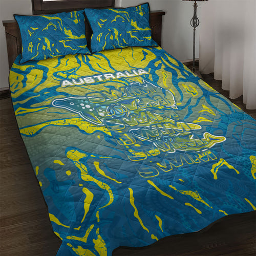 Australia National Swimming Team Quilt Bed Set Aboriginal Shark Dot Pattern Ocean Art