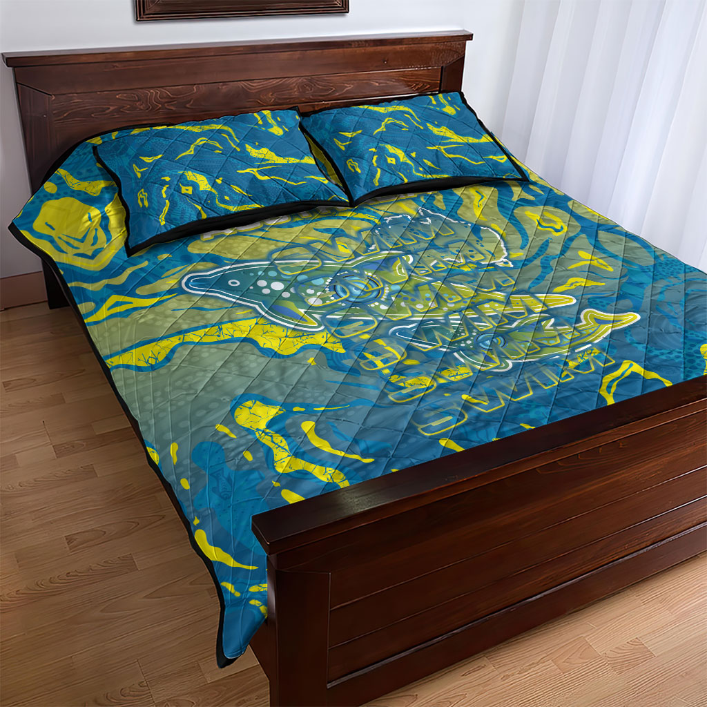 Australia National Swimming Team Quilt Bed Set Aboriginal Shark Dot Pattern Ocean Art