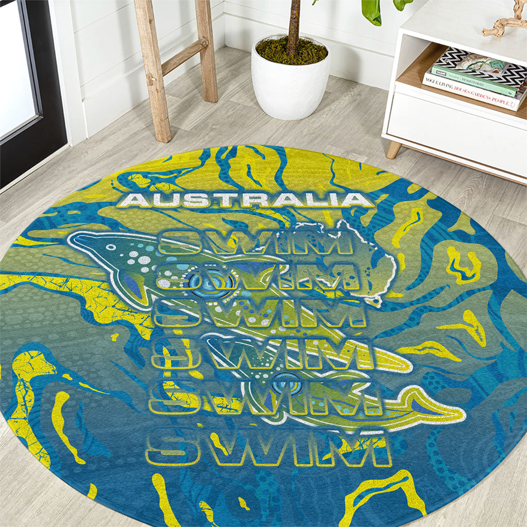 Australia National Swimming Team Round Carpet Aboriginal Shark Dot Pattern Ocean Art