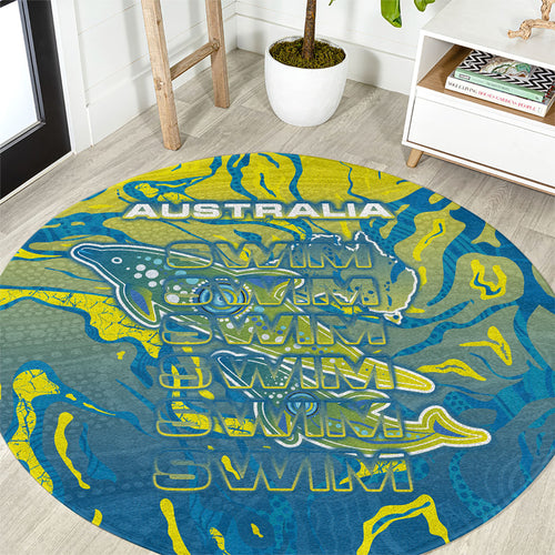 Australia National Swimming Team Round Carpet Aboriginal Shark Dot Pattern Ocean Art
