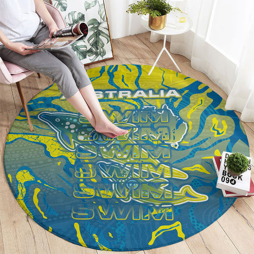Australia National Swimming Team Round Carpet Aboriginal Shark Dot Pattern Ocean Art