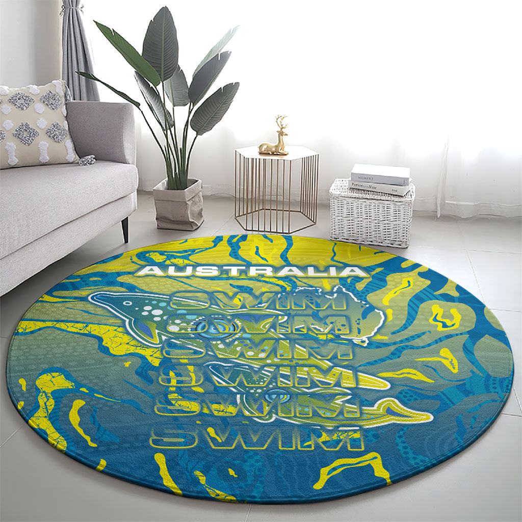 Australia National Swimming Team Round Carpet Aboriginal Shark Dot Pattern Ocean Art