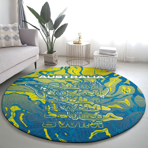 Australia National Swimming Team Round Carpet Aboriginal Shark Dot Pattern Ocean Art