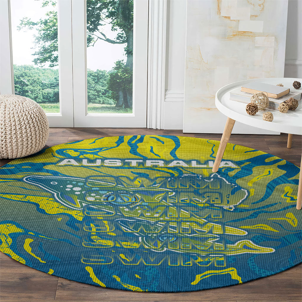 Australia National Swimming Team Round Carpet Aboriginal Shark Dot Pattern Ocean Art