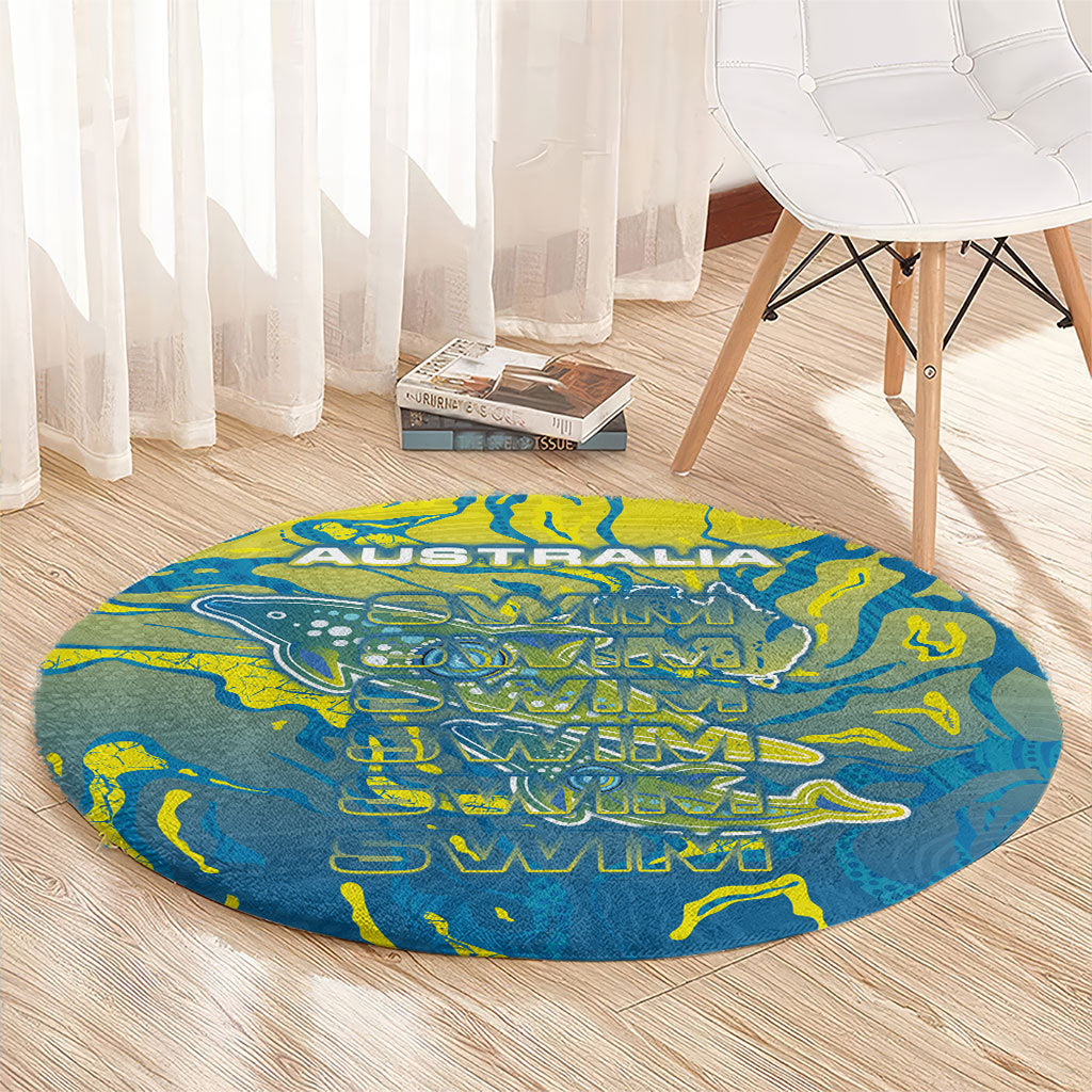 Australia National Swimming Team Round Carpet Aboriginal Shark Dot Pattern Ocean Art