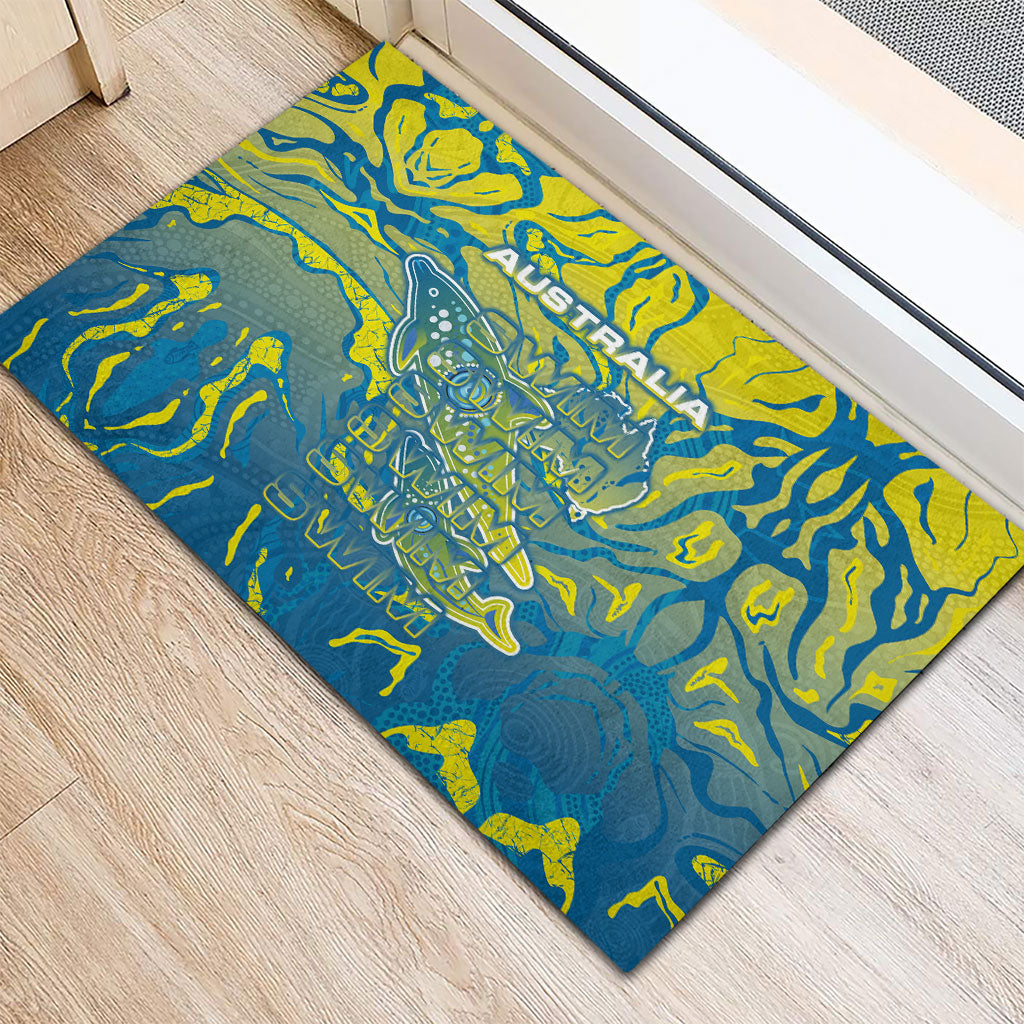 Australia National Swimming Team Rubber Doormat Aboriginal Shark Dot Pattern Ocean Art