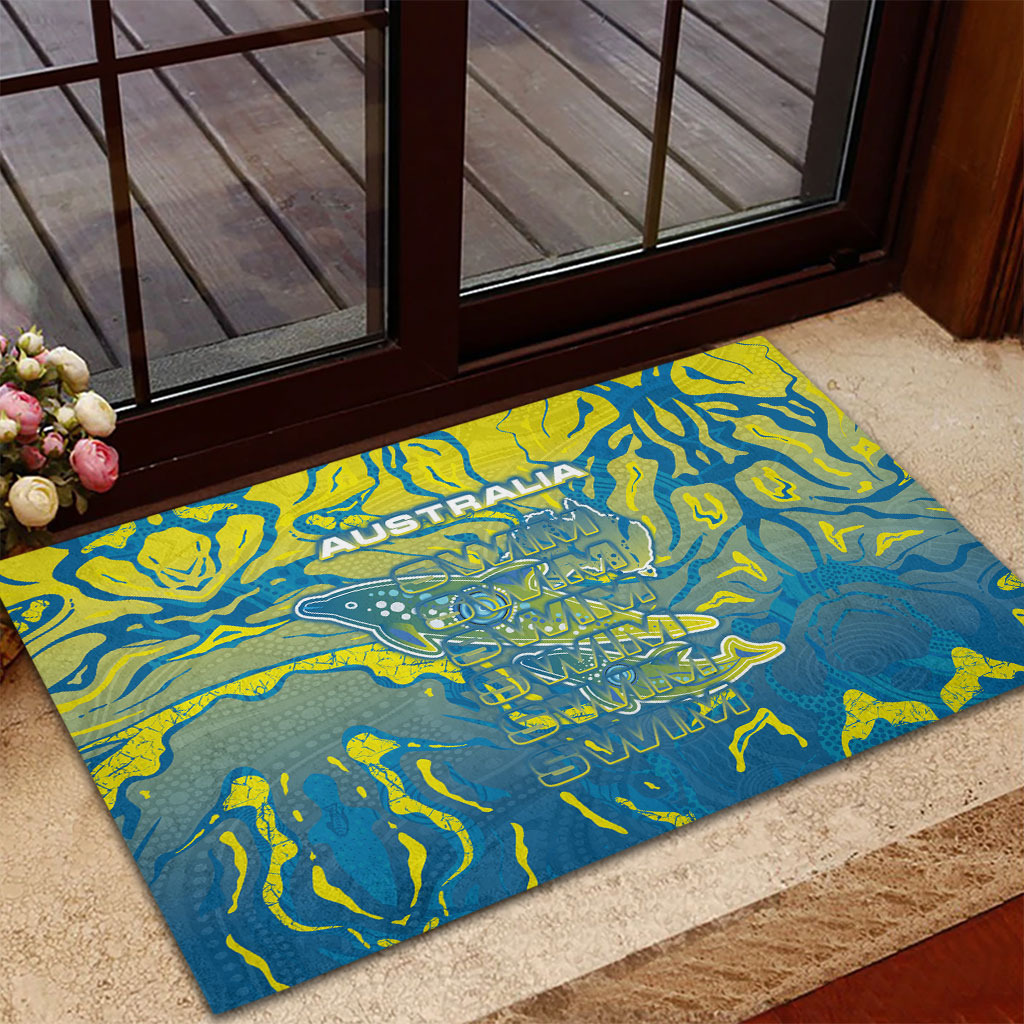 Australia National Swimming Team Rubber Doormat Aboriginal Shark Dot Pattern Ocean Art