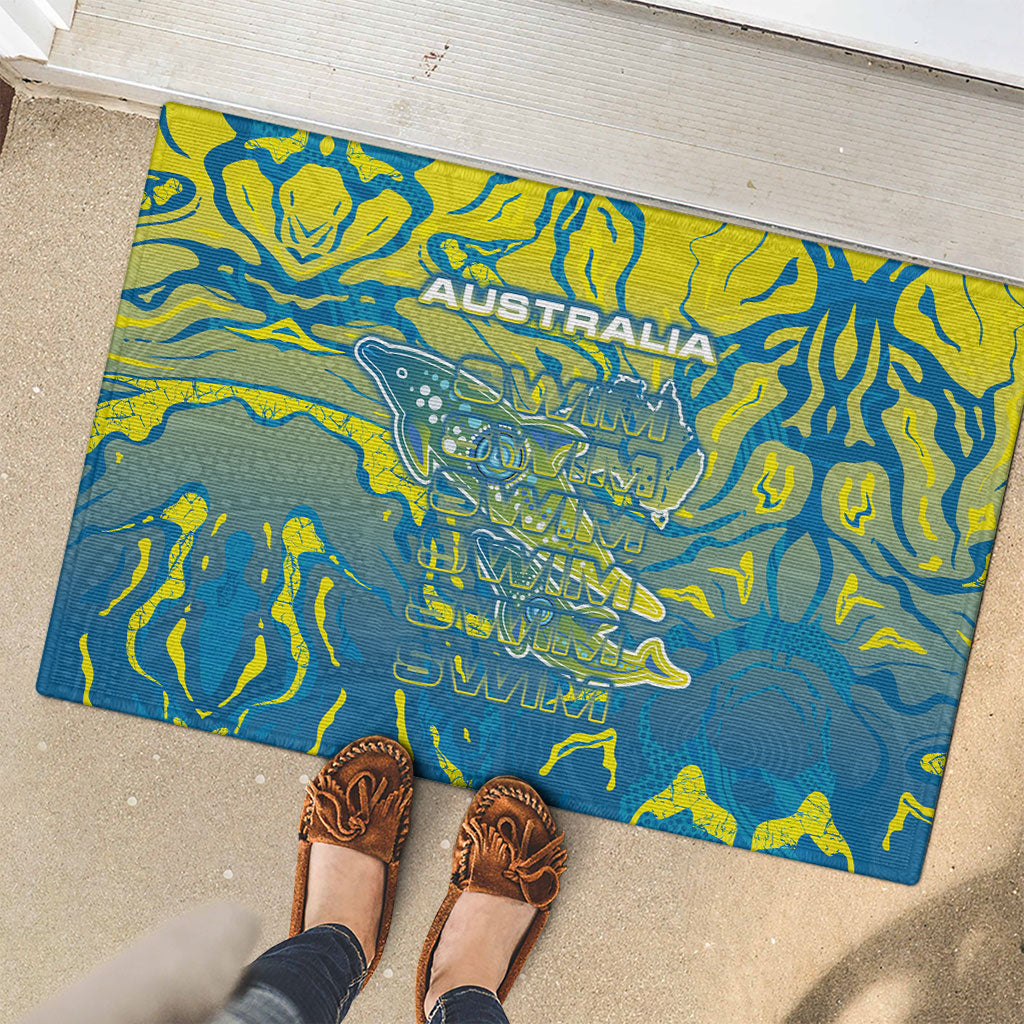 Australia National Swimming Team Rubber Doormat Aboriginal Shark Dot Pattern Ocean Art